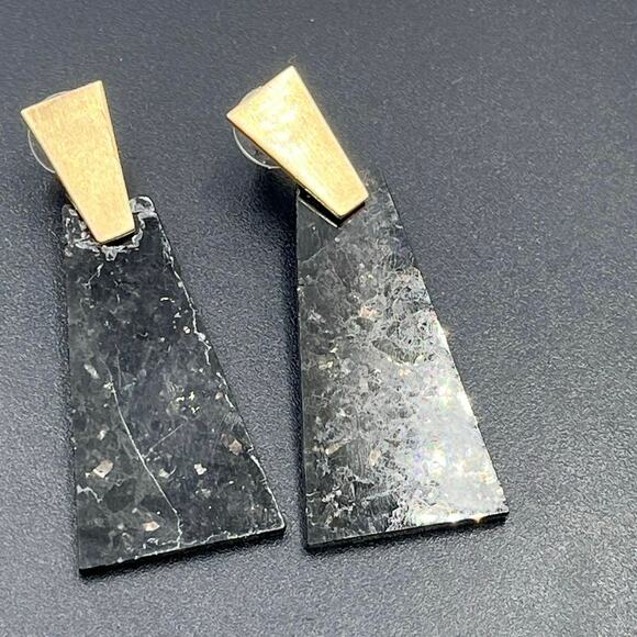 KENDRA SCOTT Collins Black Granite Large Drop Rose Gold Post Earrings - Picture 1 of 8